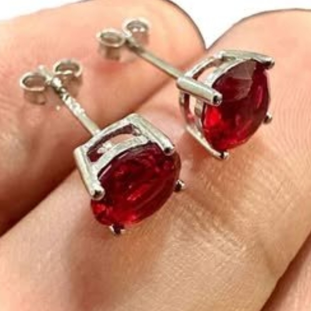 Ruby Stud Earrings, 925 Sterling Silver Earrings, 6MM Ruby Earrings, Round